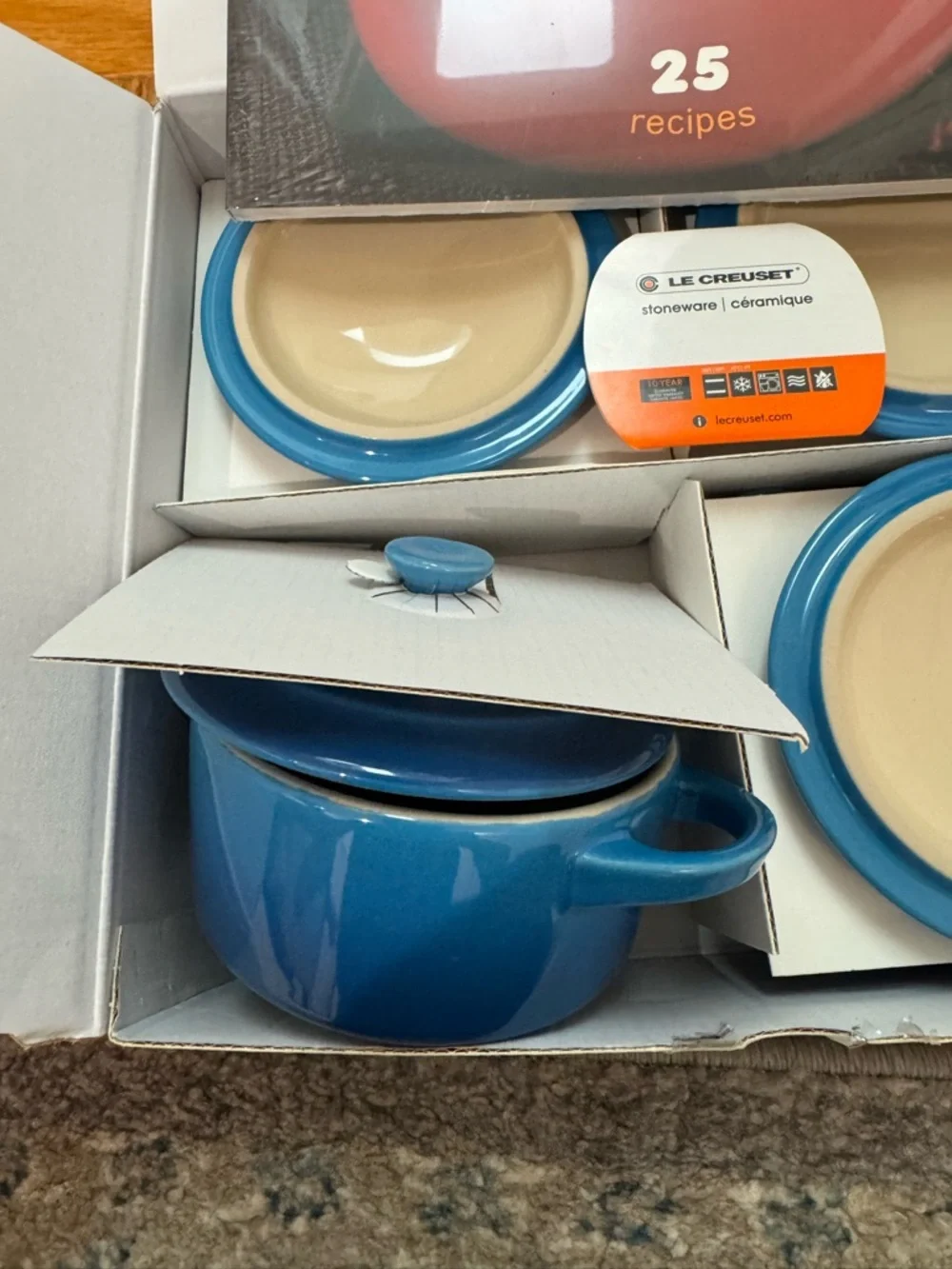 Le Creuset Blue Stoneware Mini Cocotte Set with Cream Interior